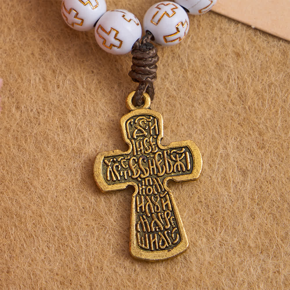 Christianartworkshop White Beads with Golden Cross Finger Rosary with Orthodox Crucifix - image 6