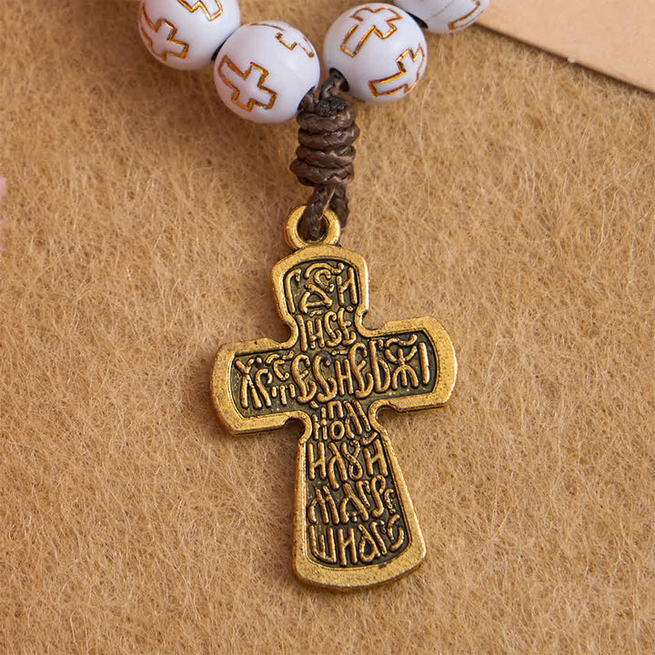 Christianartworkshop White Beads with Golden Cross Finger Rosary with Orthodox Crucifix - image 6