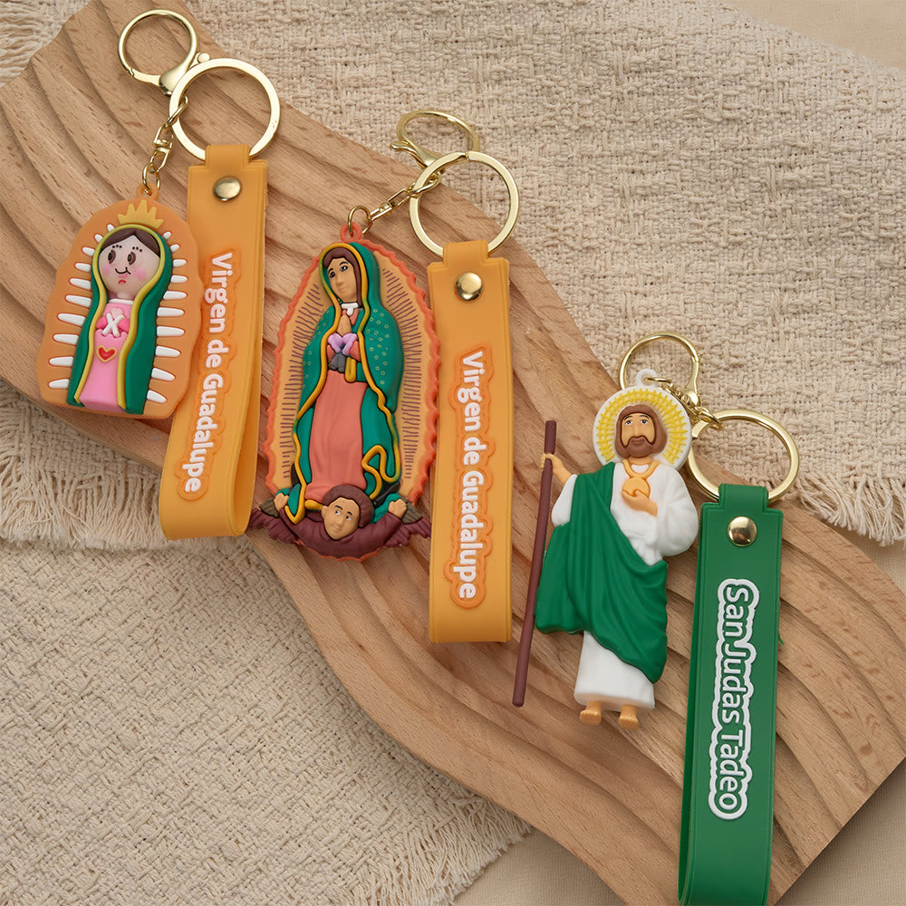 Christianartworkshop Our Lady of Guadalupe & St. Jude Devotional Keychain: Emblem of Faith & Spiritual Protection - image 0