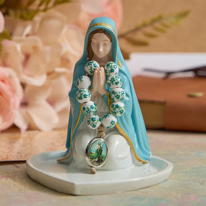 Christianartworkshop Green Floral Ceramic Finger Rosary with St. Jude Medal - image 3