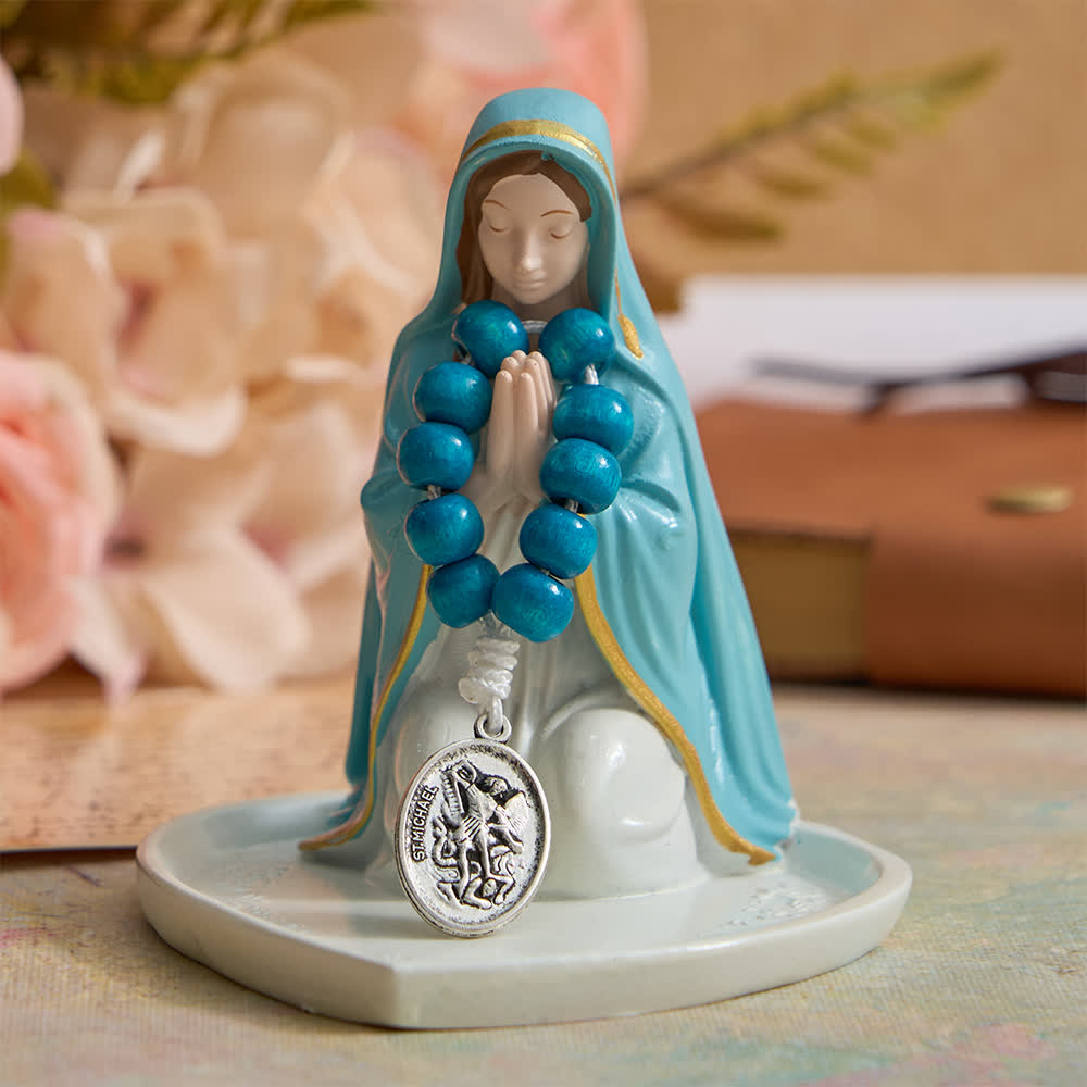 Christianartworkshop Blue Dyed Maple Wood Finger Rosary with St. Michael Protection  - image 2