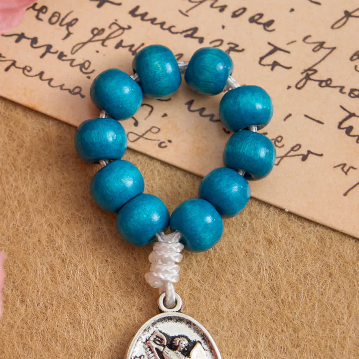 Christianartworkshop Blue Dyed Maple Wood Finger Rosary with St. Michael Protection  - image 3