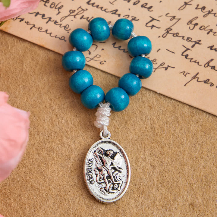 Christianartworkshop Blue Dyed Maple Wood Finger Rosary with St. Michael Protection  - 10 Pcs - image 0