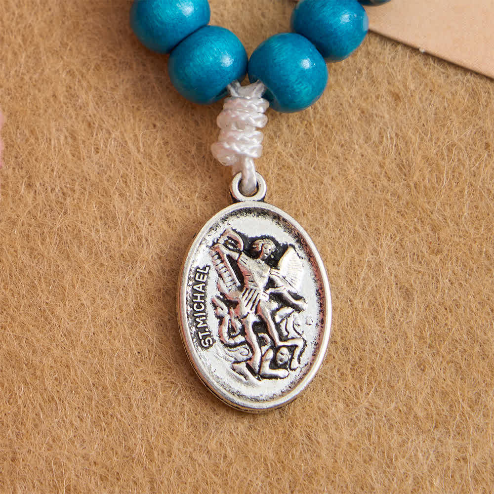 Christianartworkshop Blue Dyed Maple Wood Finger Rosary with St. Michael Protection  - image 4