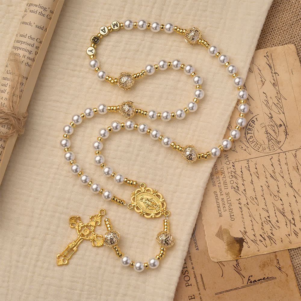 Christianartworkshop Elegant White Virgin Mary Rosary with Custom Name Letters - image 3