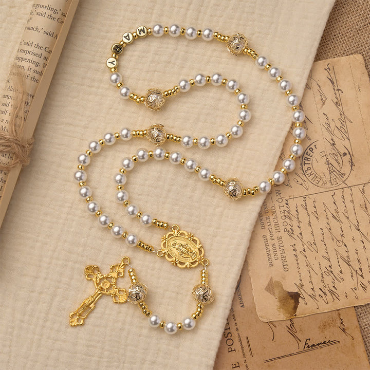 Christianartworkshop Elegant White Virgin Mary Rosary with Custom Name Letters - image 3