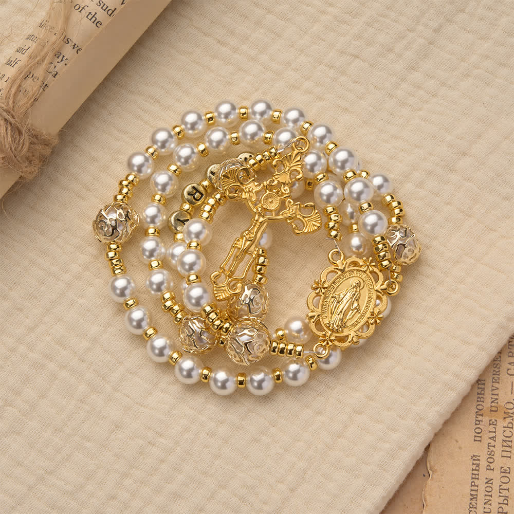 Christianartworkshop Elegant White Virgin Mary Rosary with Custom Name Letters - image 4