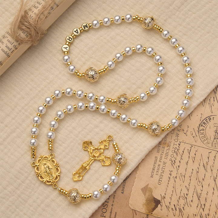 Christianartworkshop Elegant White Virgin Mary Rosary with Custom Name Letters - Virgin Mary - image 0