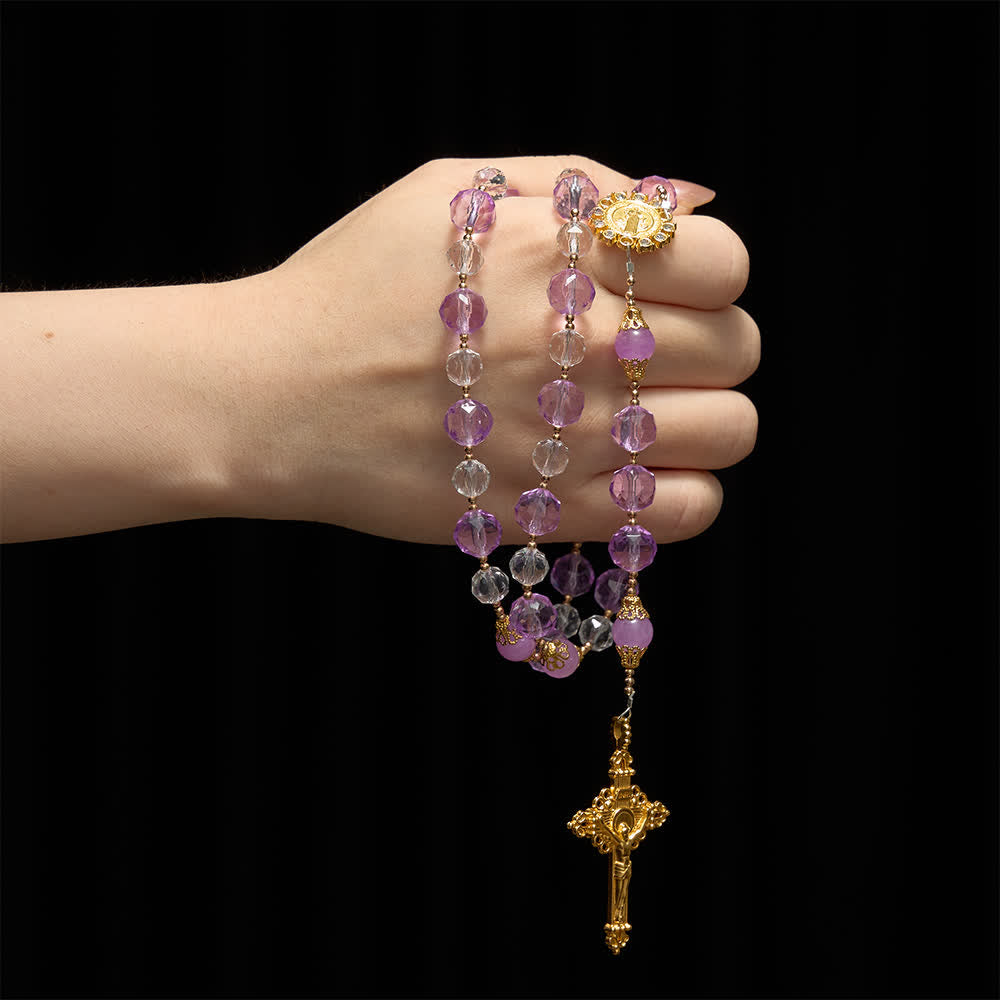 Christianartworkshop Two-Tone Faceted Beads Purple Rosary with St. Benedict & Crucifix - image 1