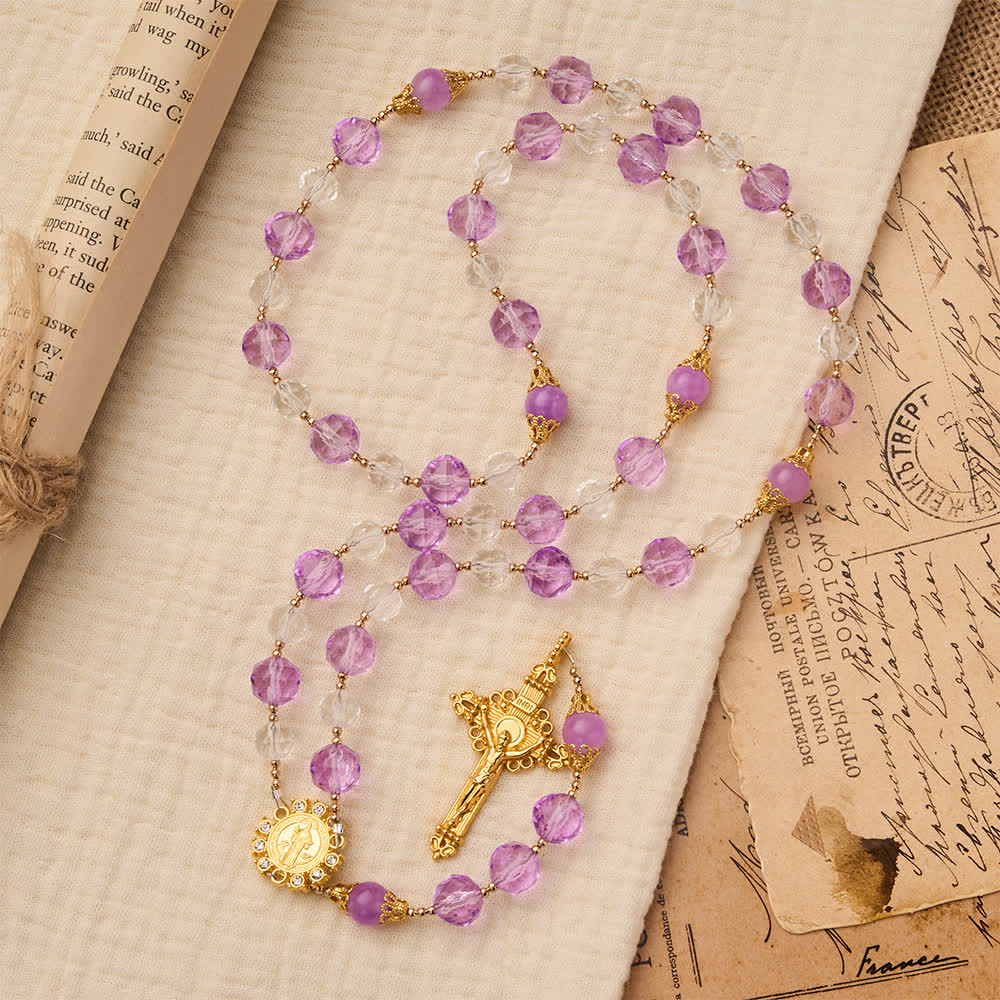 Christianartworkshop Two-Tone Faceted Beads Purple Rosary with St. Benedict & Crucifix - St. Benedict & Crucifix - image 0
