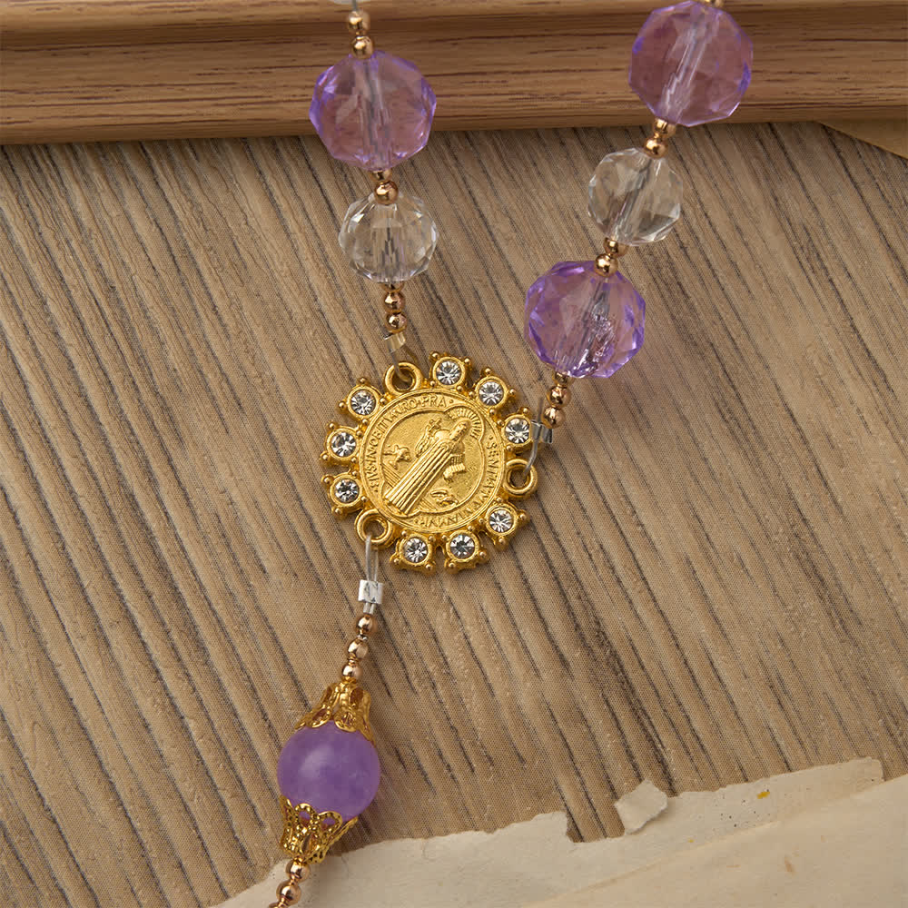 Christianartworkshop Two-Tone Faceted Beads Purple Rosary with St. Benedict & Crucifix - image 6