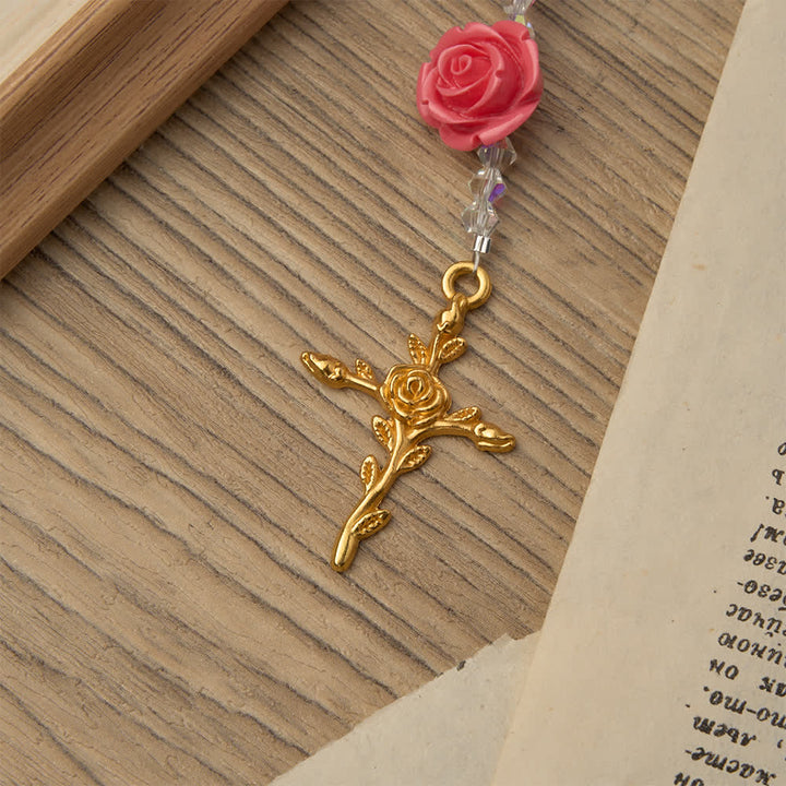 Christianartworkshop Spring Grace Purple Floral Rosary with Pink Rose and Cross - image 8