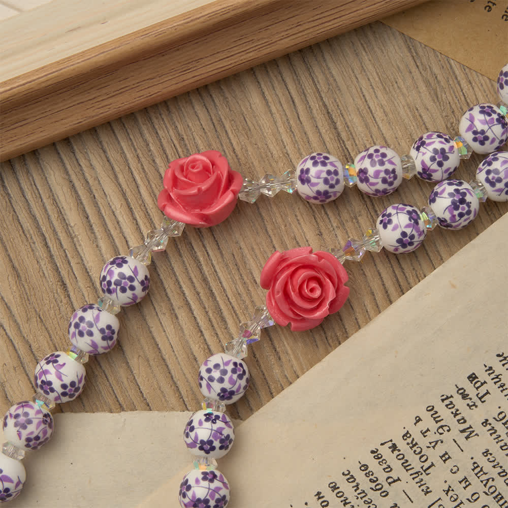 Christianartworkshop Spring Grace Purple Floral Rosary with Pink Rose and Cross - image 6