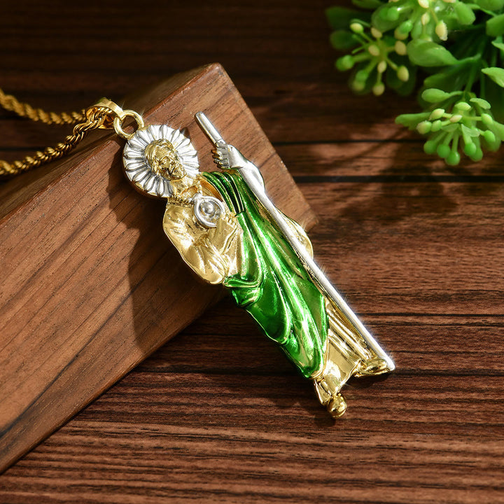 Christianartworkshop St. Jude Pendant Necklace in Four Sizes with Vibrant Green Robe: A Symbol of Hope and Divine Protection - image 2