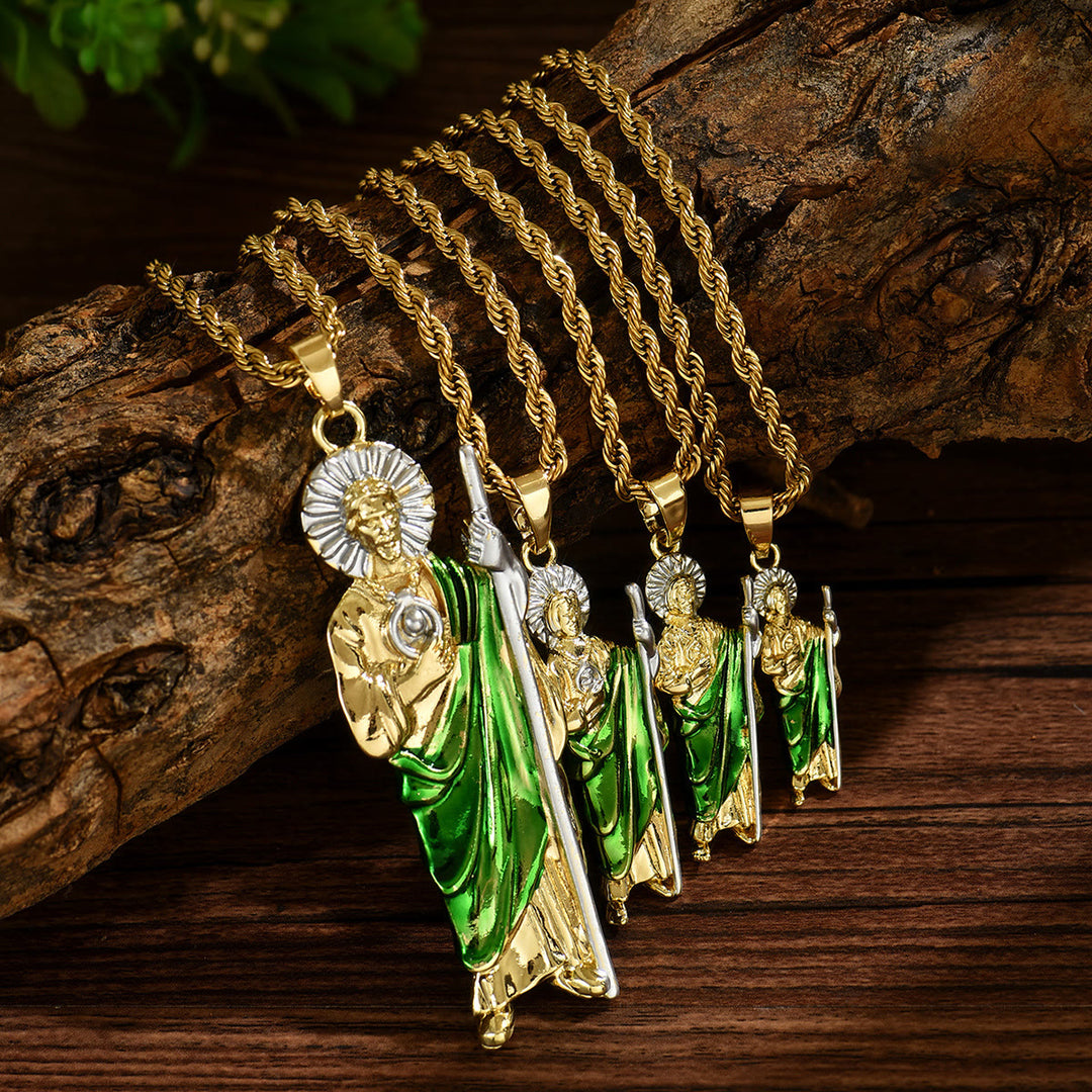 Christianartworkshop St. Jude Pendant Necklace in Four Sizes with Vibrant Green Robe: A Symbol of Hope and Divine Protection - image 0