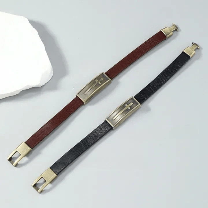 FREE Today: Vintage Leather Cross Bracelet with Antique Metal Plaque: A Symbol of Rugged Faith - image 2