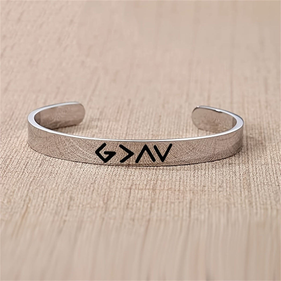 Christianartworkshop God is Greater Than the Highs and Lows Engraved Cuff Bracelet: A Symbol of Unwavering Hope - G>∧∨ - image 0