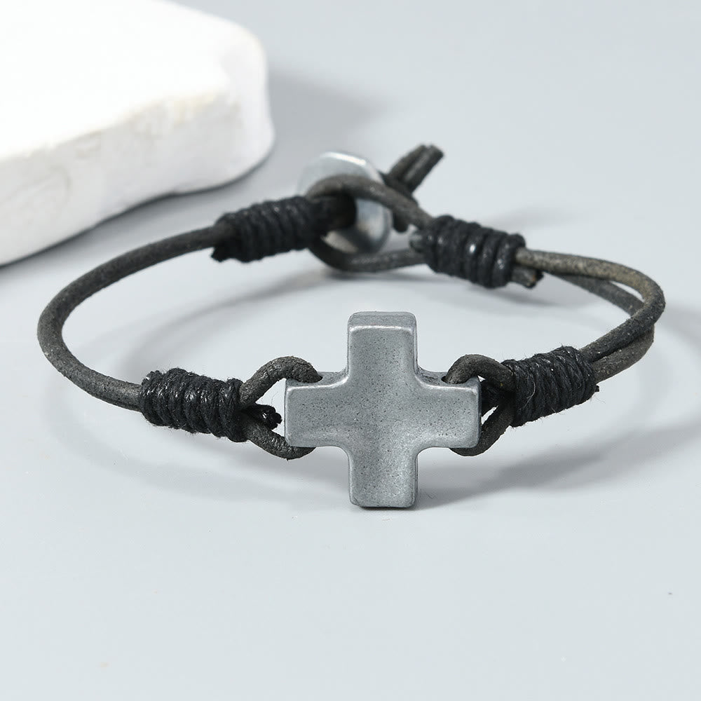 Christianartworkshop Antiqued Metal Cross on Braided Leather Cord: An Emblem of Steadfast Belief - Black - image 5