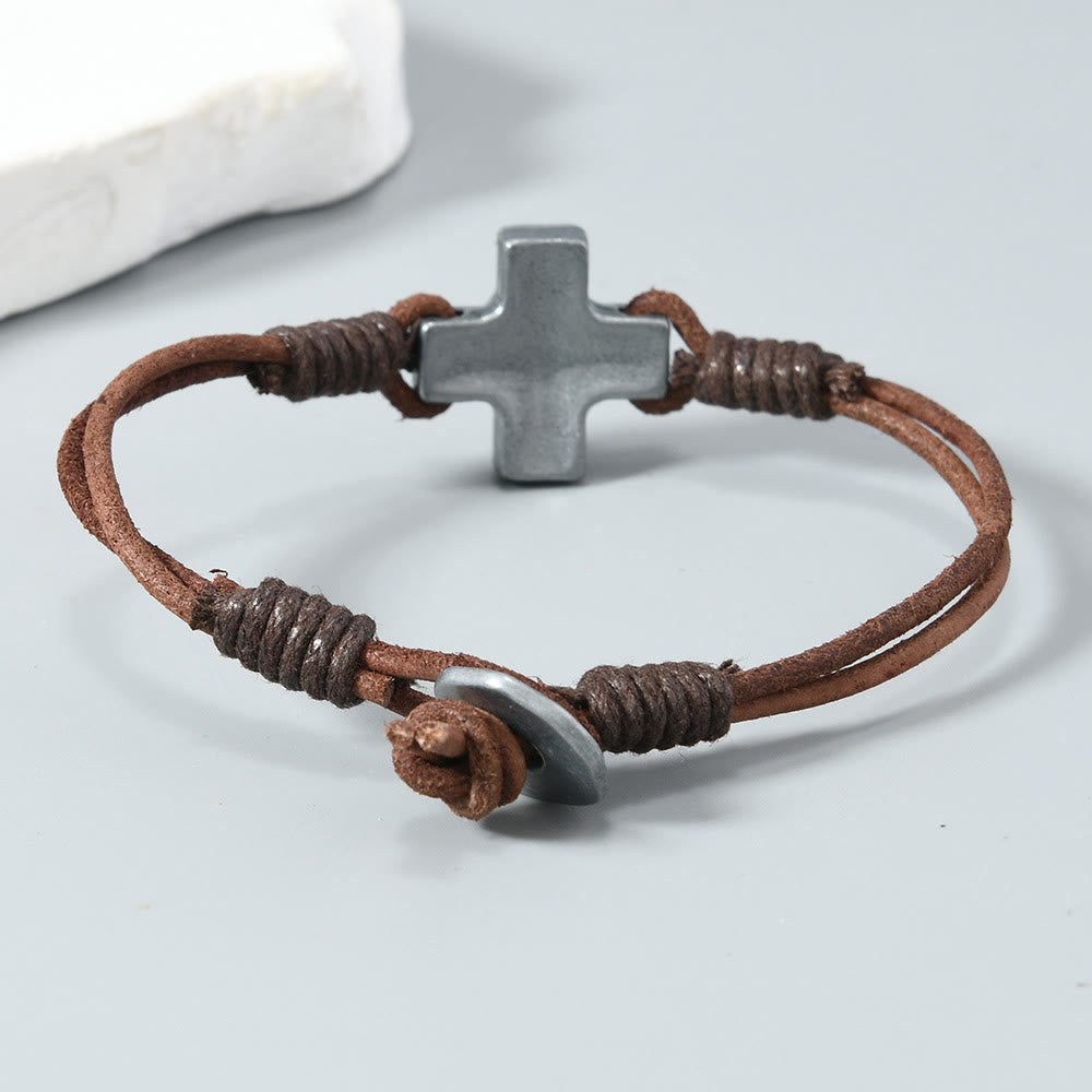 Christianartworkshop Antiqued Metal Cross on Braided Leather Cord: An Emblem of Steadfast Belief - image 4