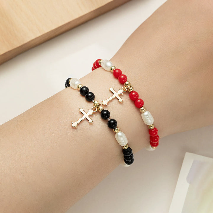 Christianartworkshop Stackable Beaded Cross Bracelet Duo: An Emblem of Steadfast Belief and Versatile Beauty - Red & Black - image 5