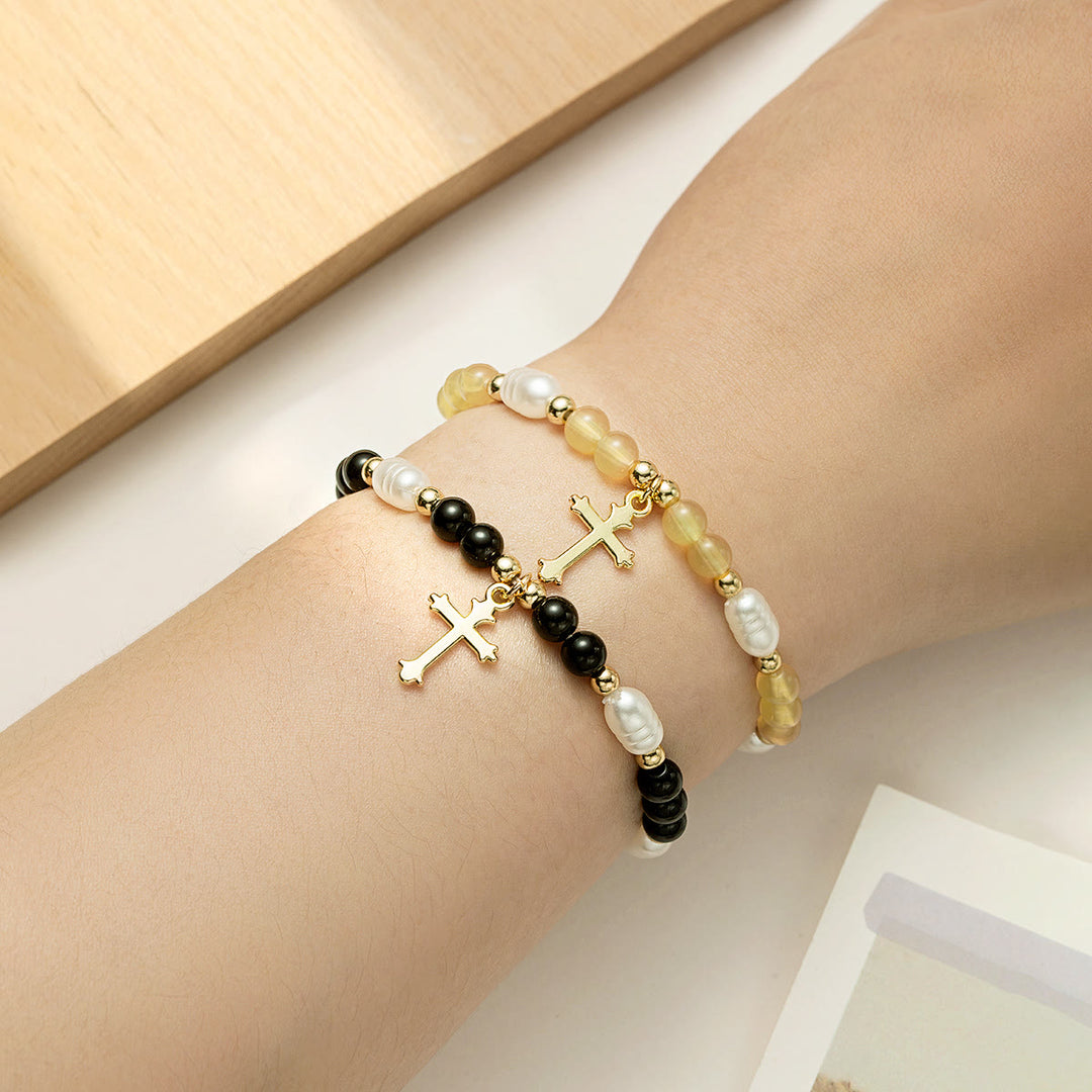 Christianartworkshop Stackable Beaded Cross Bracelet Duo: An Emblem of Steadfast Belief and Versatile Beauty - Yellow & Black - image 7