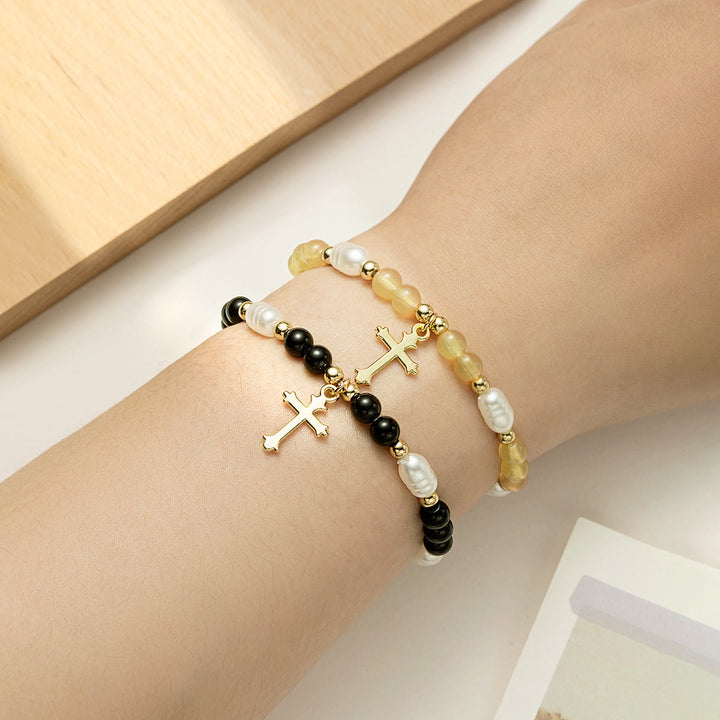 Christianartworkshop Stackable Beaded Cross Bracelet Duo: An Emblem of Steadfast Belief and Versatile Beauty - Yellow & Black - image 7