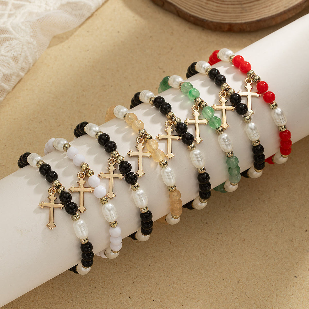 Christianartworkshop Stackable Beaded Cross Bracelet Duo: An Emblem of Steadfast Belief and Versatile Beauty - image 1