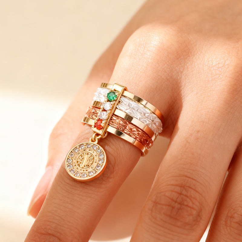 Christianartworkshop Multi-Tiered Marian Devotion Ring with Dangling Medal: A Daily Symbol of Hope and Encouragement - US 9 - image 0