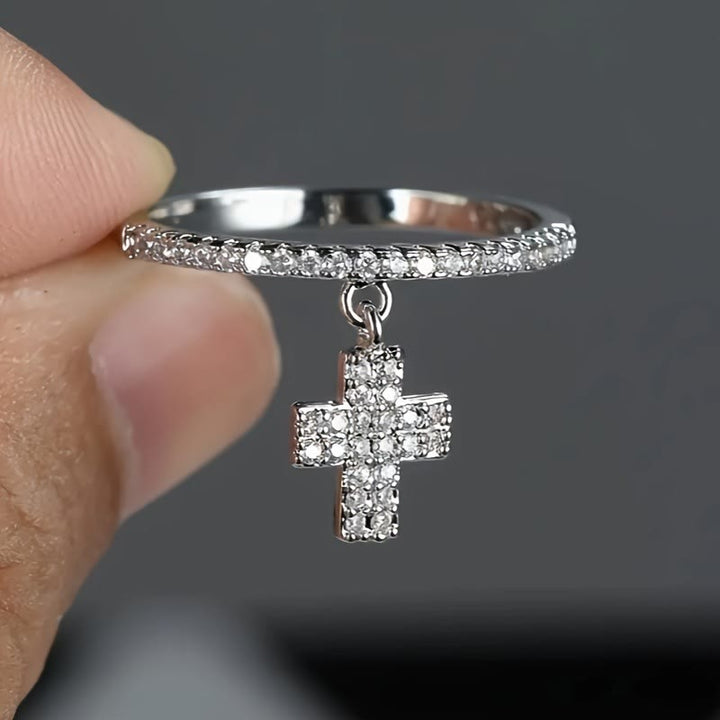 Christianartworkshop Eternity Band Cross Ring with Dangling Zirconia Cross Charm: A Reminder of Divine Light - image 3