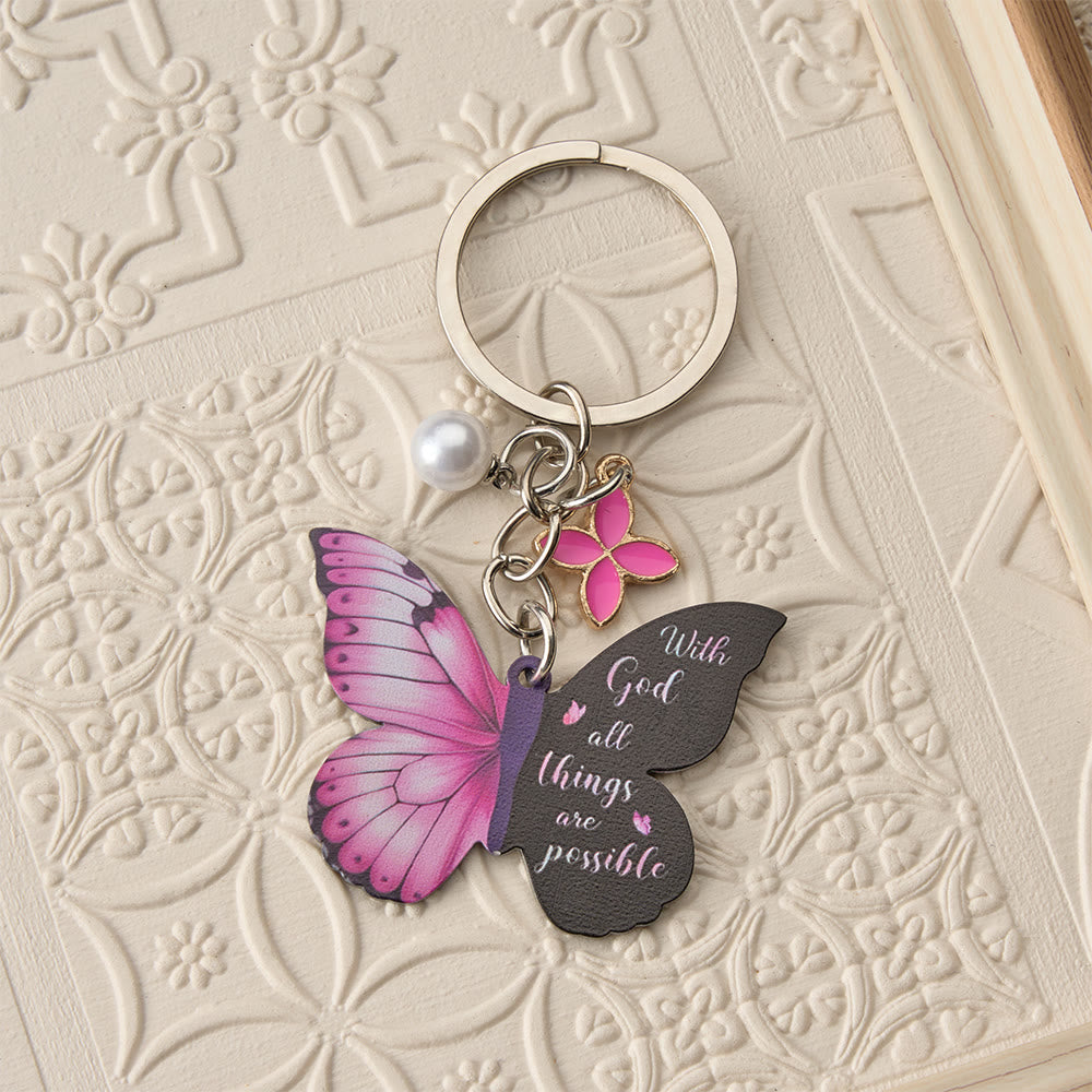 Colorful Butterfly Christian Keychain with Scripture & Heart Charm ...