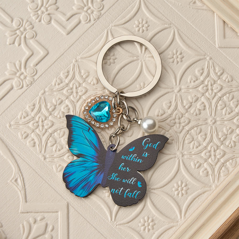 Colorful Butterfly Christian Keychain with Scripture & Heart Charm ...