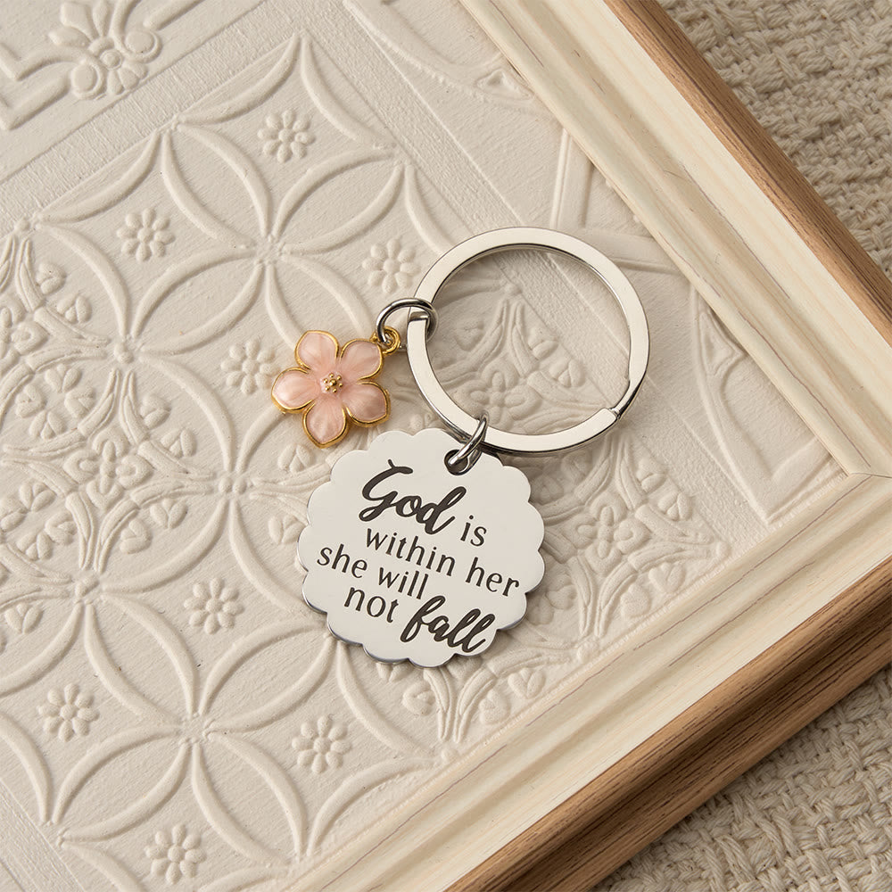 Christianartworkshop Scripture Engraved Keychain with Floral & Cross Charms: A Symbol of Faith and Divine Grace - A - image 1