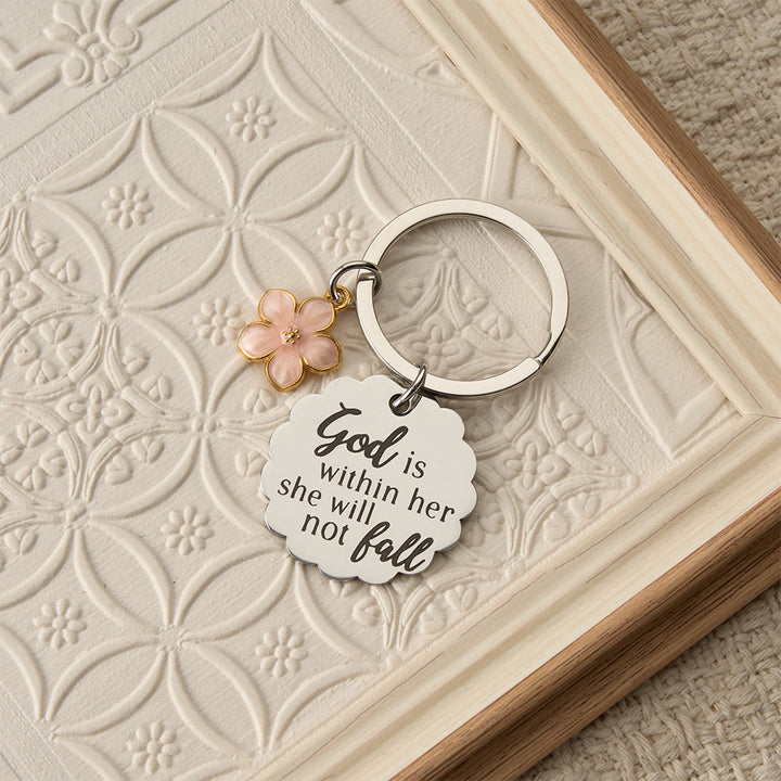 Christianartworkshop Scripture Engraved Keychain with Floral & Cross Charms: A Symbol of Faith and Divine Grace - A - image 1