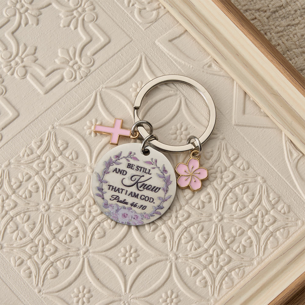 Christianartworkshop Scripture Engraved Keychain with Floral & Cross Charms: A Symbol of Faith and Divine Grace - B - image 2