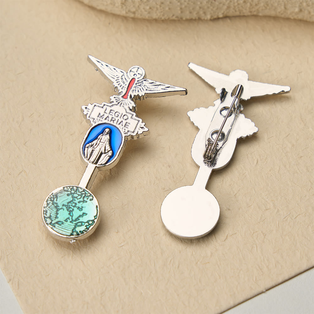 Christianartworkshop Legio Mariae Enamel Brooch with Holy Spirit Dove & Marian Medal: A Symbol of Marian Devotion - image 1