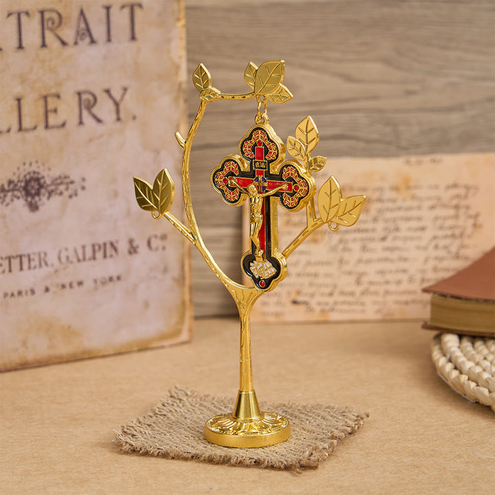 Christianartworkshop Life Tree Desktop Decor with Hanging Crucifix Charm: An Emblem of Devotion and Renewal - image 2