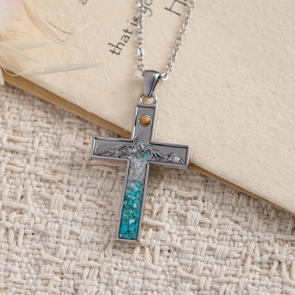 FREE Today: Mustard Seed Crescent Moon & Cross Necklace: Turquoise Inlay & Silver-Tone Design - image 3