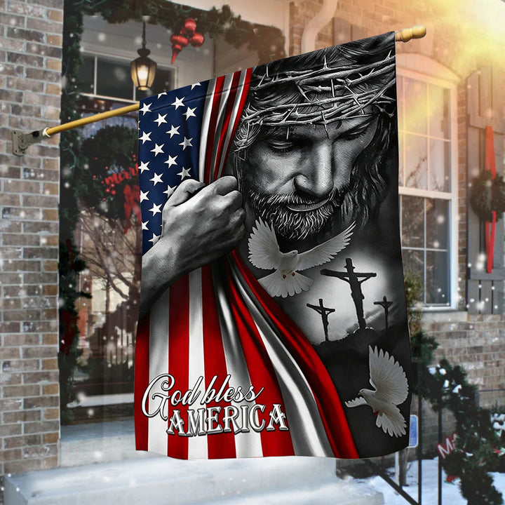 Christianartworkshop God Bless America Jesus & Flag Garden Flag: A Token of Faith & Patriotism - 90×150cm (3×5 ft.) - image 0