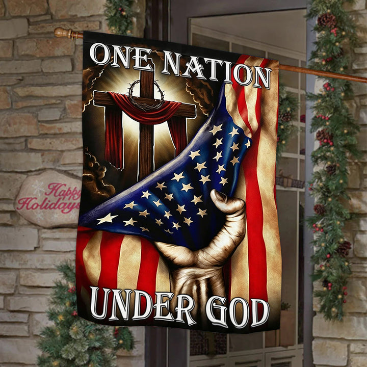 Christianartworkshop One Nation Under God Cross & American Flag Garden Flag: A Token of Faith & Patriotism - 90×150cm (3×5 ft.) - image 0