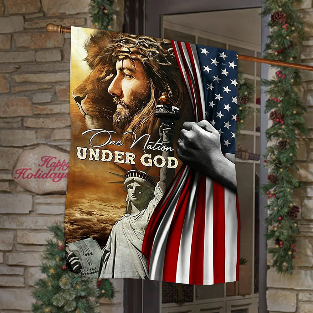 Christianartworkshop One Nation Under God Jesus Lion Liberty Garden Flag: A Token of Faith & Patriotism - image 3