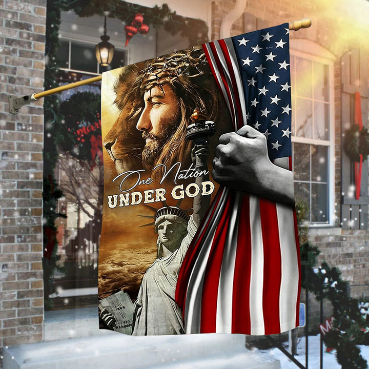 Christianartworkshop One Nation Under God Jesus Lion Liberty Garden Flag: A Token of Faith & Patriotism - image 1