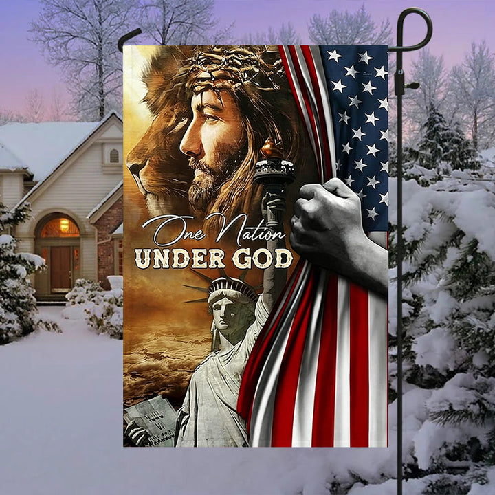 Christianartworkshop One Nation Under God Jesus Lion Liberty Garden Flag: A Token of Faith & Patriotism - image 2