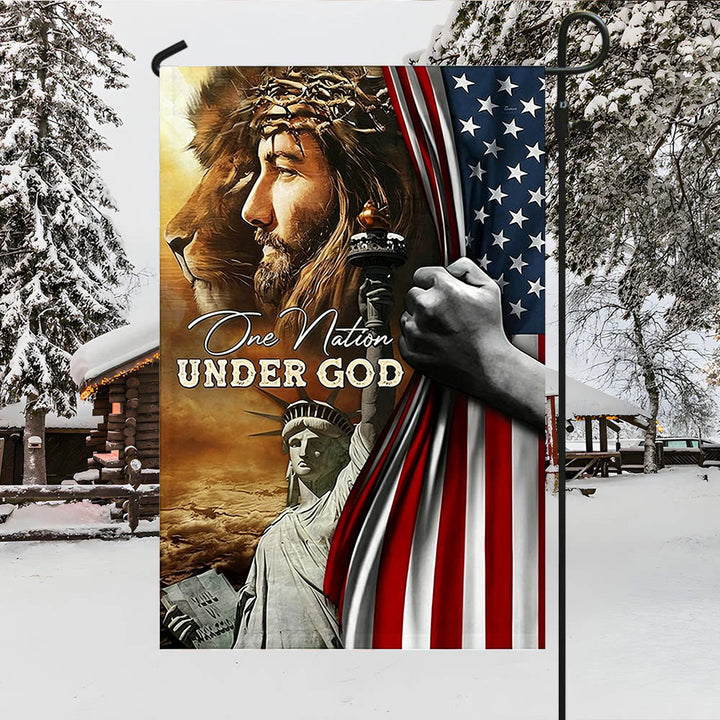 Christianartworkshop One Nation Under God Jesus Lion Liberty Garden Flag: A Token of Faith & Patriotism - image 4