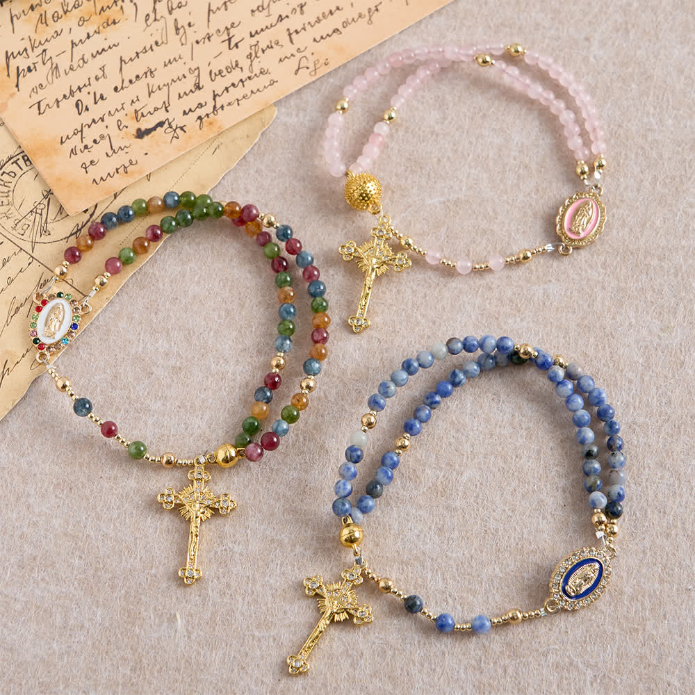 Christianartworkshop Magnetic Strawberry Agate Rosary Bracelet: Emblem of Divine Grace & Purity - image 1