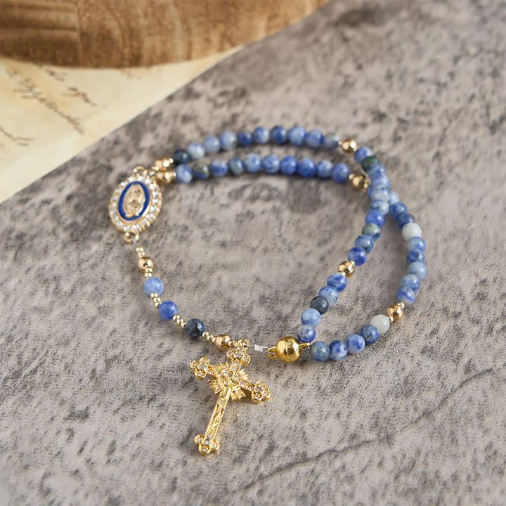 Christianartworkshop Magnetic Strawberry Agate Rosary Bracelet: Emblem of Divine Grace & Purity - Blue Stone (Wrist Circumference: 7.87"/20cm) - image 8