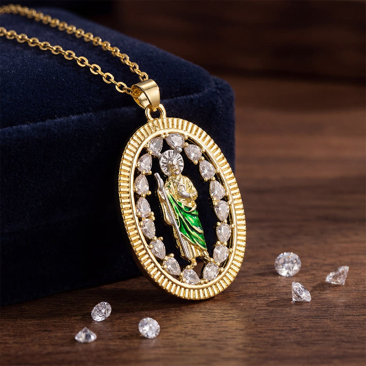FREE Today: St. Jude Enamel Pendant Necklace with Zircon Halo: A Symbol of Hope and Divine Protection - image 4