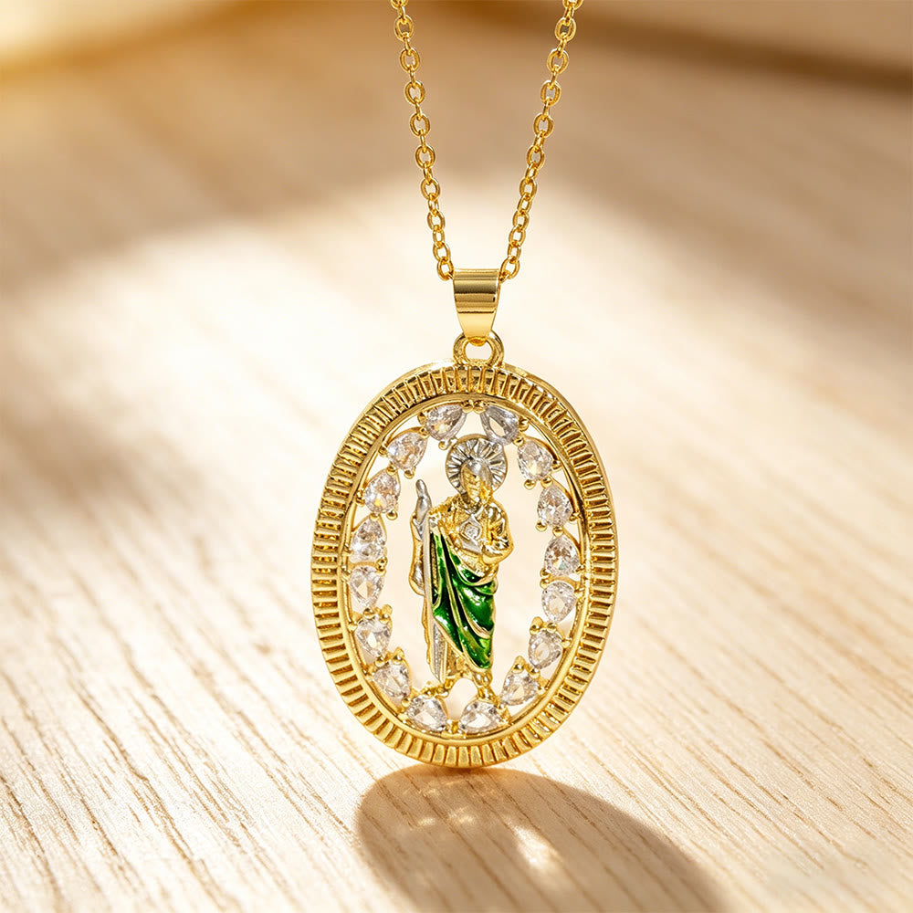 FREE Today: St. Jude Enamel Pendant Necklace with Zircon Halo: A Symbol of Hope and Divine Protection - image 5