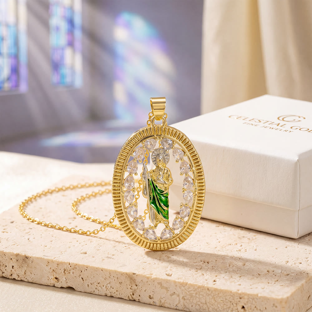 FREE Today: St. Jude Enamel Pendant Necklace with Zircon Halo: A Symbol of Hope and Divine Protection - image 3