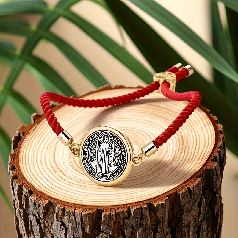 FREE Today: St. Benedict Medal Braided Cord Bracelet in Assorted Colors: A Symbol of Divine Protection - Red - image 0