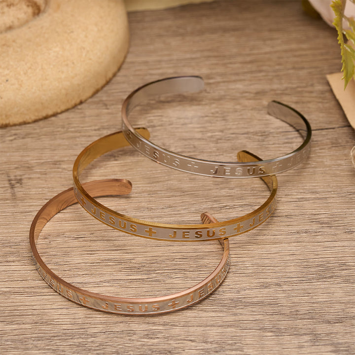 Christianartworkshop Engraved JESUS Cuff Bracelet in Gold, Silver, Rose Gold: A Reminder of Divine Grace - image 1
